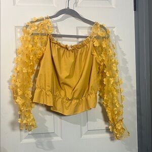Yellow Floral Sleeve Women's Top